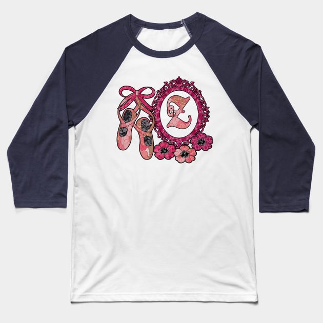 Pink floral ballerina Monogram art z Baseball T-Shirt by artbyomega